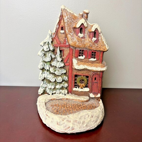 Craft Fair 1990's Vintage Holiday House Unique 9" Votive Holder Flat Profile - Picture 1 of 11